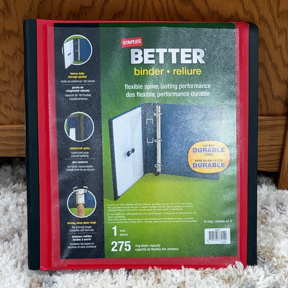 Staple 1” Better Binder - Red and Black NWT